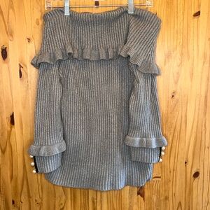 Lane Bryant Off-Shoulder Gray Sweater with Ruffles